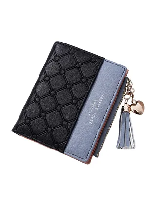 Versatile Print Tassel Decor Wallet Black/Blue 