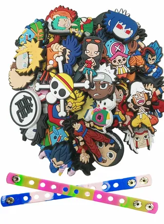 Crocs Charms Shoe Decoration Charms Pins for Crocs 45 Charms and 2 Wristband 