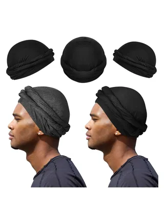 Turban for Men Turban Vintage Twist Head Wraps for Men Stretch Modal and Satin Turban Scarf Tie for Hair 2 Pcs 