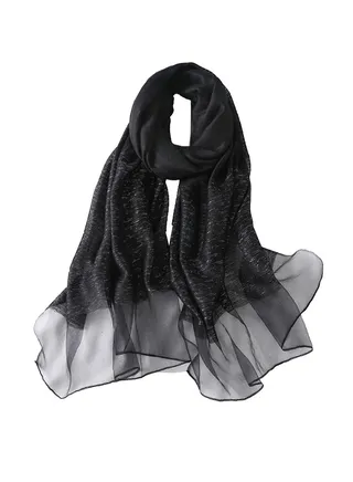 Solid Silk Shawl Hijab Scarf And Wraps Black/Grey 