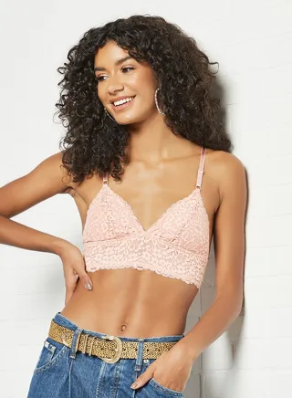 Lace Detailed Longline Bralette Pink 