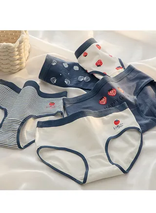 5 Pack Mid Waist Briefs Cute Style Cotton Underwear Ladies Mid Waist Comfortable Breathable Cute Girls Briefs 