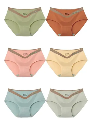 Zeemey 6-Piece Cotton Bikini Breathable Panties Low Waist Fashionable Ladies Charming Thick Bottom 