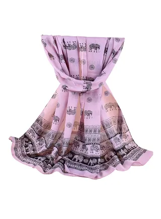 Elephant Pattern Long Scarf Pink 