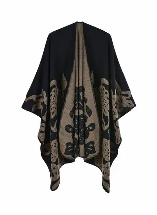Butterfly Patterned Shawl Black/Coffee 