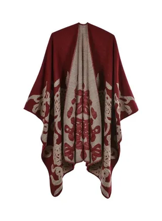 Butterfly Patterned Shawl Maroon/Grey 