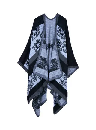Floral Pattern Shawl Black/Grey 