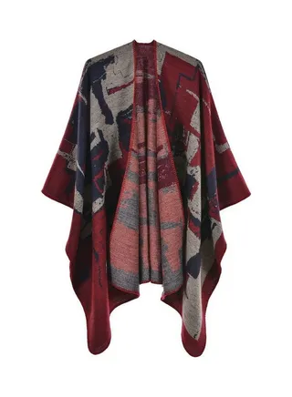 Doodle Patterned Shawl Maroon/Grey/Blue 