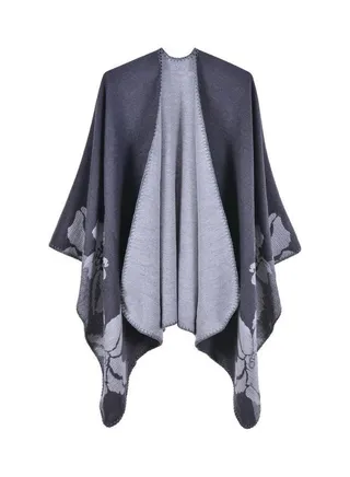Flower Pattern Shawl Grey 