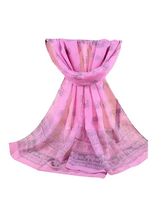 Elephant Pattern Long Scarf Pink 