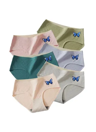 Zeemey 6-Piece Cotton Bikini Breathable Panties Low Waist Fashionable Ladies Charming Thick Bottom 