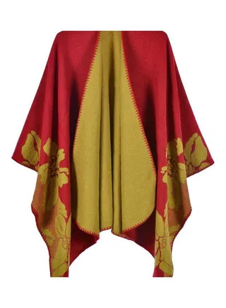 Floral Patterned Shawl Red/Green 