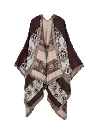 Floral Pattern Shawl Brown/Grey 