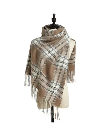 Knitting Tassels Checkered Scarf Brown/White/Black 