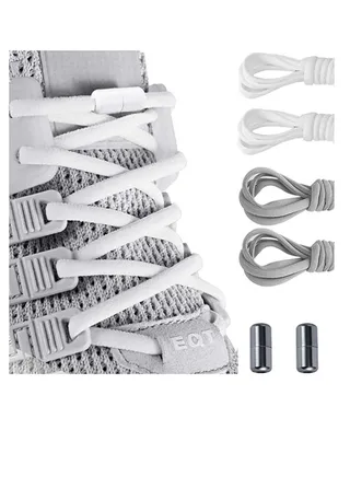 2 Pairs Elastic No Tie Shoe Laces For Adults Kids Elderly Elastic Shoe Laces Grey White 
