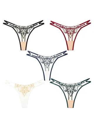 Zeemey 5 Pack Womens Charming Floral Lace Breathable Stretch G-String Thongs Panties Underwear Low Rise T-Back Underpants 