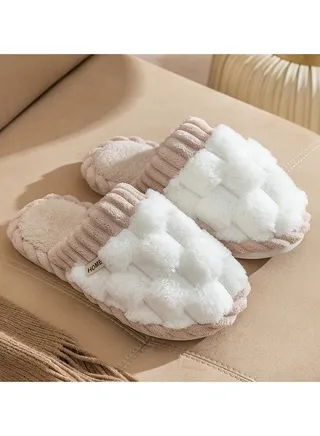 Winter Home Cotton Slippers Indoor Antiskid Warm Plush Bedroom Slippers 
