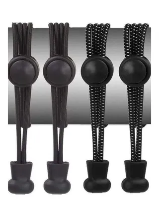 2 Pairs No Tie Shoelaces Elastic Lock Black 