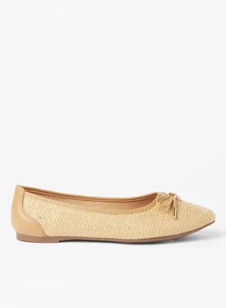 Bow Detailed Ballerina Gold 