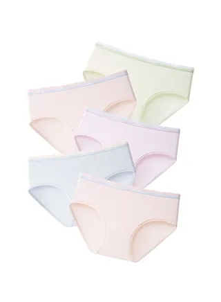 Zeemey 5-Piece Cotton Bikini Breathable Panties Low Waist Fashionable Ladies Charming Thick Bottom 