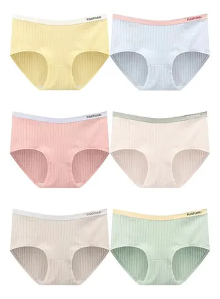 Zeemey 6-Piece Cotton Bikini Breathable Panties Low Waist Fashionable Ladies Charming Thick Bottom 
