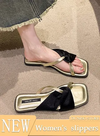 Women's Slip On Flat Sandals Square Open Toe Slide Sandals Comfortable Women Slippers Nonslip Backless Beach Slip for Indoor and Outdoor 