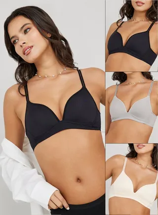Pack of 3 - Padded Non Wired Burnout Strap T-Shirt Bra