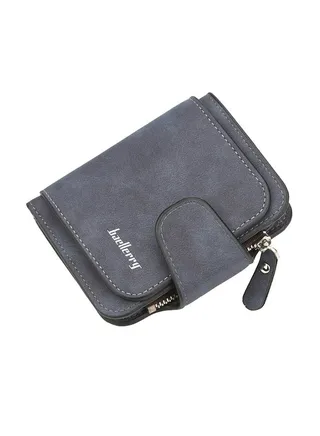PU Leather Zipper Short Wallet Blue 
