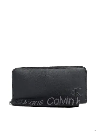 Women's RFID Wristlet Zip Around Wallet -  recycled faux leather, Black 