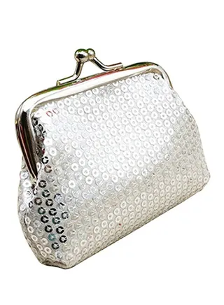 Sequins Buckle Mini Coin Purse Silver 