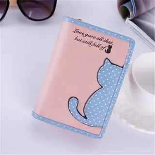 Cute Color Contrast Cat Design Ladies Wallet Orange 