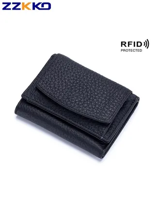 Women's Cowhide Wallet, Japanese-Style Short Large-Capacity Three-Fold Coin Purse, Rfid Shielding Anti-Theft Multi-functional Credit Card Holder, Women's Classic Clutch Bag 