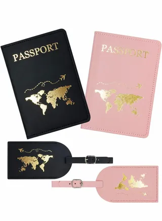 Luggage Tags, 2 Pcs Airplane Passport Covers and 2 Pcs Luggages, Holder Travel Suitcase Tag Case Organizer, Bag Labels 