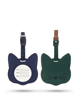 Luggage Tags 2 Pack Premium PU Leather ID Label Travel Suitcase Backpack Cute Cat Shape for Bag 