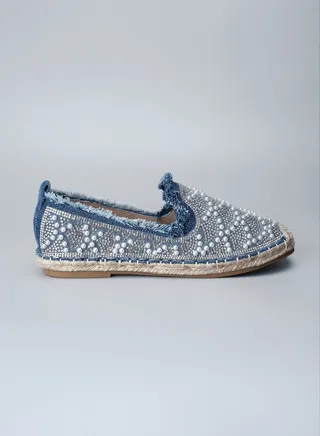 Lady's Handmade Espadrilles Shoes With Pearls And Crystals , Fashion For Summer &Spring 2024 