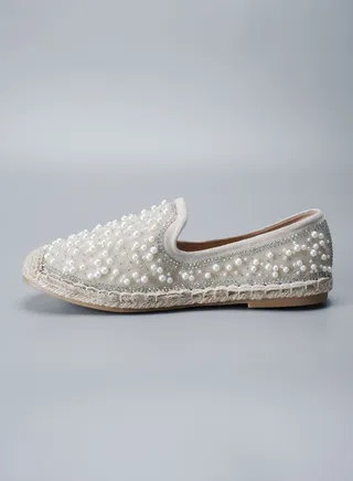 Lady's Handmade Espadrilles Shoes With Pearls And Crystals , Fashion For Summer &Spring 2024 