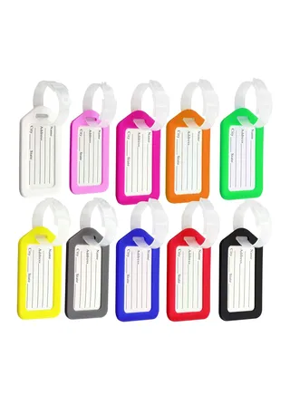 Luggage Tags 10pcs, Plastic Luggage Identifiers Key Tags with Name and Addresss for Luggage Pet Name Tags Travel Accessories 