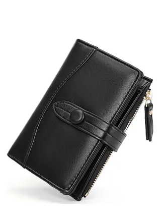 Wallet for Ladies, Women Small Bifold Leather Purses, Classic Black Women Wallet with Stylish Texture Patterns for Cash, ID, Credit Card Holder, Ladies Vegan Coin Purses Wallet Bags 