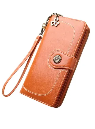 Retro Vintage Button Long Zipper Wallet Orange 