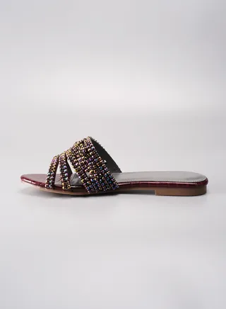 Women's Designer Handmade Sandals,Crystal Round Toe ,Party and Casual Vacation Flat Shoes Fashion For Summer 2024 