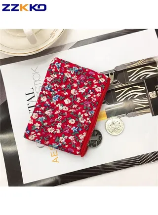 New Floral Cloth Ladies Short Section Compact High Quality Heavy Craft Coin Purse Simple Fashion Retro Portable Soft Wallet with Zipper 