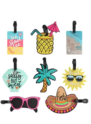 Luggage Tag, Waterproof ID Tag Multicolor Aircraft Suitcase Identification Tag with Loop PVC Baggage Handbag Tag Unique Beach Series Travel Labels Identify for Travelers with Buckles, 8 Styles 