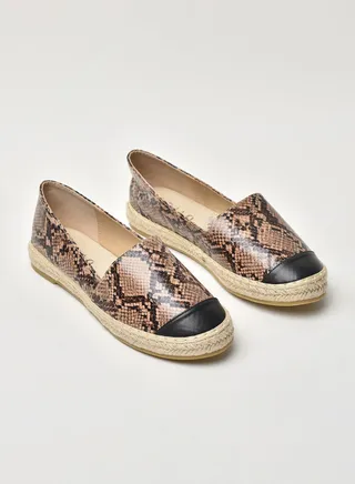 Animal Printed Slip-On Espadrille Shoes Camel/Black 