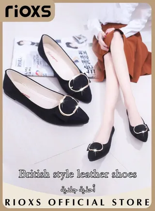 Women's Ballerina Shoes Simple Pointed Toe Shoes Square Buckle Flats Shallow Comfort Casual Slip On Slides 