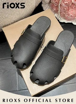 Women's Flat Mules Closed Toe Sandals Fashion Comfortable Slippers Slip-On Backless Mule Shoes 