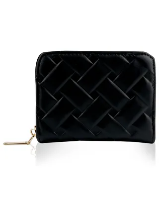 Women's Leather Small Coin Purse, Zipper and ID Card Holder Wallets, Black 
