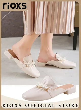 Women's Flat Mules Closed Toe Sandals Fashion Comfortable Slippers Slip-On Backless Mule Shoes 