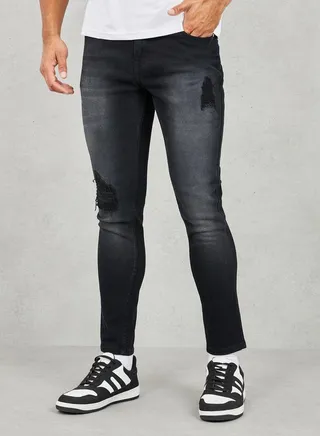 Overdyed Ripped & Repair Skinny Fit Jeans 