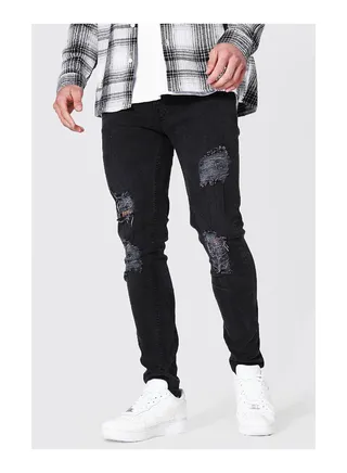 Skinny Stretch Jeans With Multi Rips 