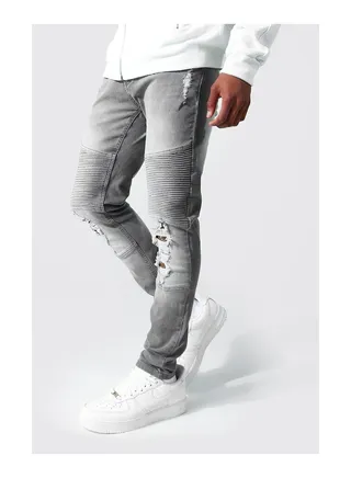 Skinny Stretch Zip Pocket Biker Jeans 